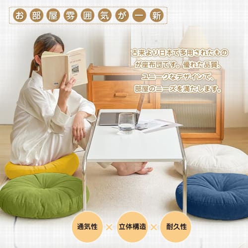 Set of 2 DPEAN Round Floor Cushions with Covers, Dobby Texture, for Tatami Chairs, and Chairs. Perfect for Japanese-Style Rooms, Washable, and Stylish