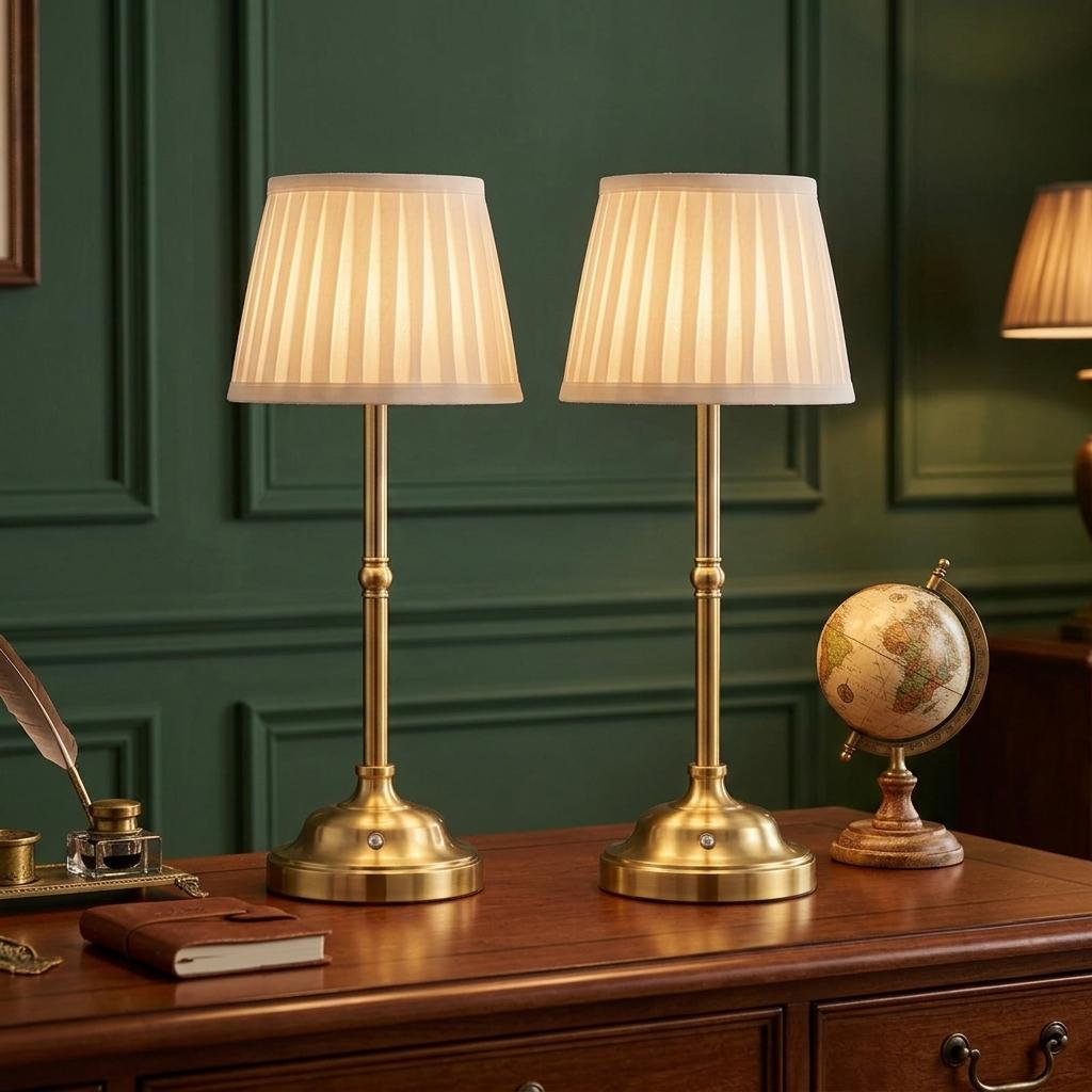Modern Gold Dimmable Dining Table Atmosphere Night Light Bedside Rechargeable Fabric Cordless Led Table Lamp