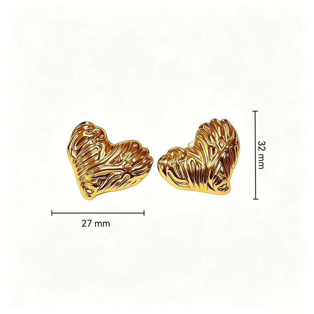 Elegant Gold Heart-Shaped Textured Stud Earrings - Stainless Steel, Simple Luxury Fashion