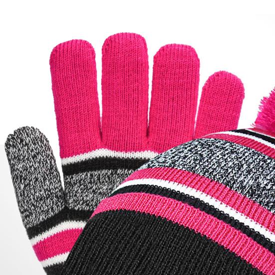 Winter Kids Hat And Gloves Set for Boys Girls Toddler Knitted Pompom Hat And Gloves Set Thick Warm Fleece Lined Accessories for Cold Weather