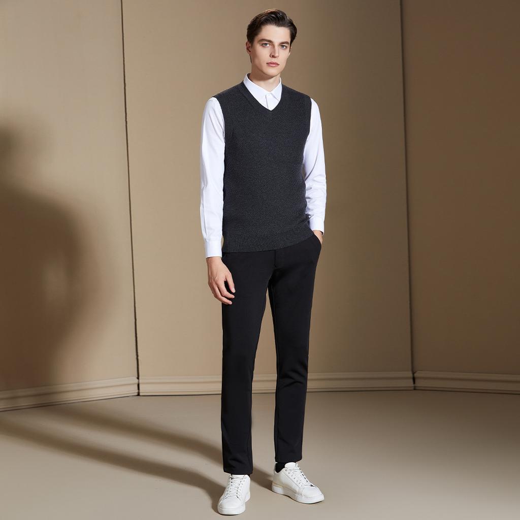 Machine washable&fine spun thickened twill vest men's pullover jacquard wool sweater V-neck knitted vest
