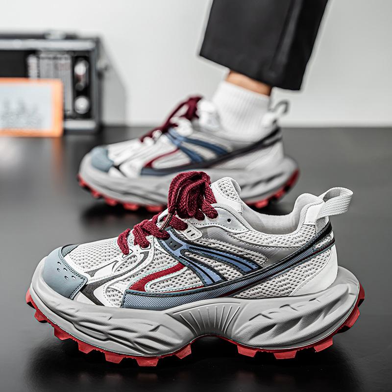 Four Seasons Men's Spring Mesh Breathable Casual Sports Shoes Versatile Student Thick-soled Height-enhancing Daddy Shoes