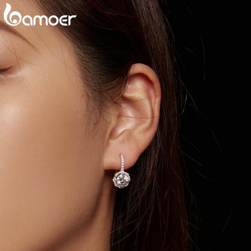 Bamoer D Farge VVS1 EX 1CT Moissanitt Øreklemmer for Kvinner Bryllup Forlovelse 925 Sterlingsølv Luksus Fint Smykke