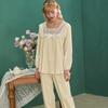 Cute Princess Pajama Set Women Victorian Lace Ruffle Sleepwear Romantic Cotton Loungewear with Bow Sweet Homewear Jogger Pants