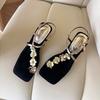 Fashion French Transparent Strap Flip-flops Fairy Shoes for Outerwear, 2025 New Summer Rhinestone High-end Flat Sandals