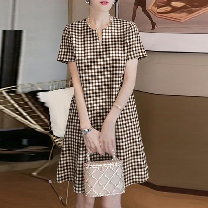 ZANZEA Women Casual V-neck Summer Grid Print Short Sleeve Dress