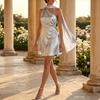 Damen Satin One-Shoulder Rückenfreies Kurzes Abendkleid mit Taillenraffung für Formelle Partys