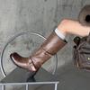 2025 Autumn and Winter Long Legs~! Round Head Thick Heel Thin Knight Boots Belt Buckle Fried Street Wide Tube Boots Women