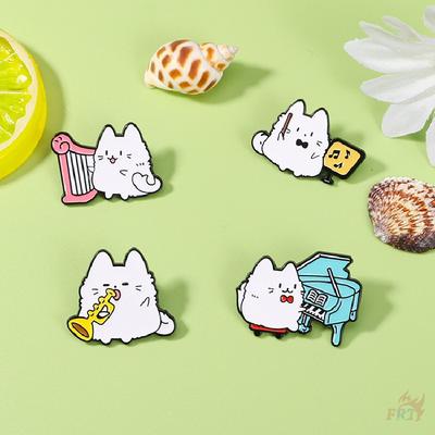 4Pcs/Set Q White Cats Concert - Music Lover Series 01 Brooches - Doodle Enamel Backpack Button Pins Badges