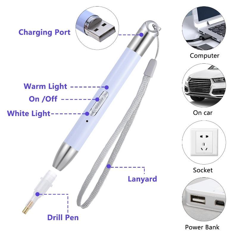 USB Rechargeable Lighting Point Drill Pen for 5D Diamond Painting DIY Tools Drill Pen Diamond Embroidery Accessories