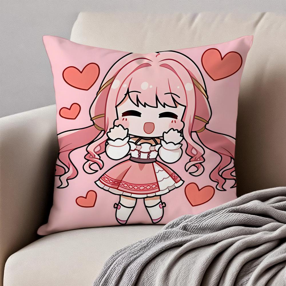 Sweet Pink N-Nikki And M-Momocat Chibi Icons Cushion Cover Pillowcase Anti-Dustmite Invisible Zipper Short Plush Sofa Cushion