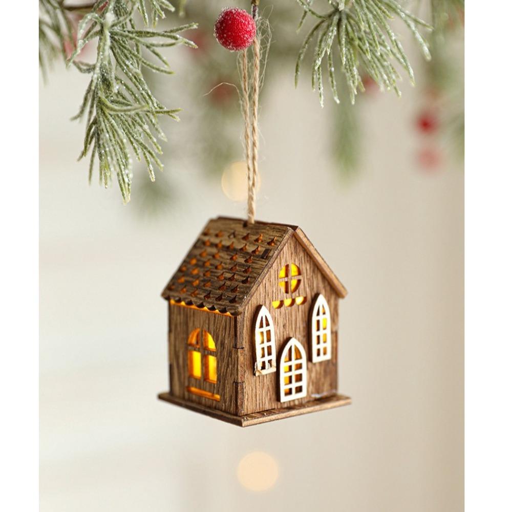 New Luminous Wooden House Christmas Pendants New Year Pendant Xmas Tree Ornaments Gifts Hanging Ornament Christmas Decorations