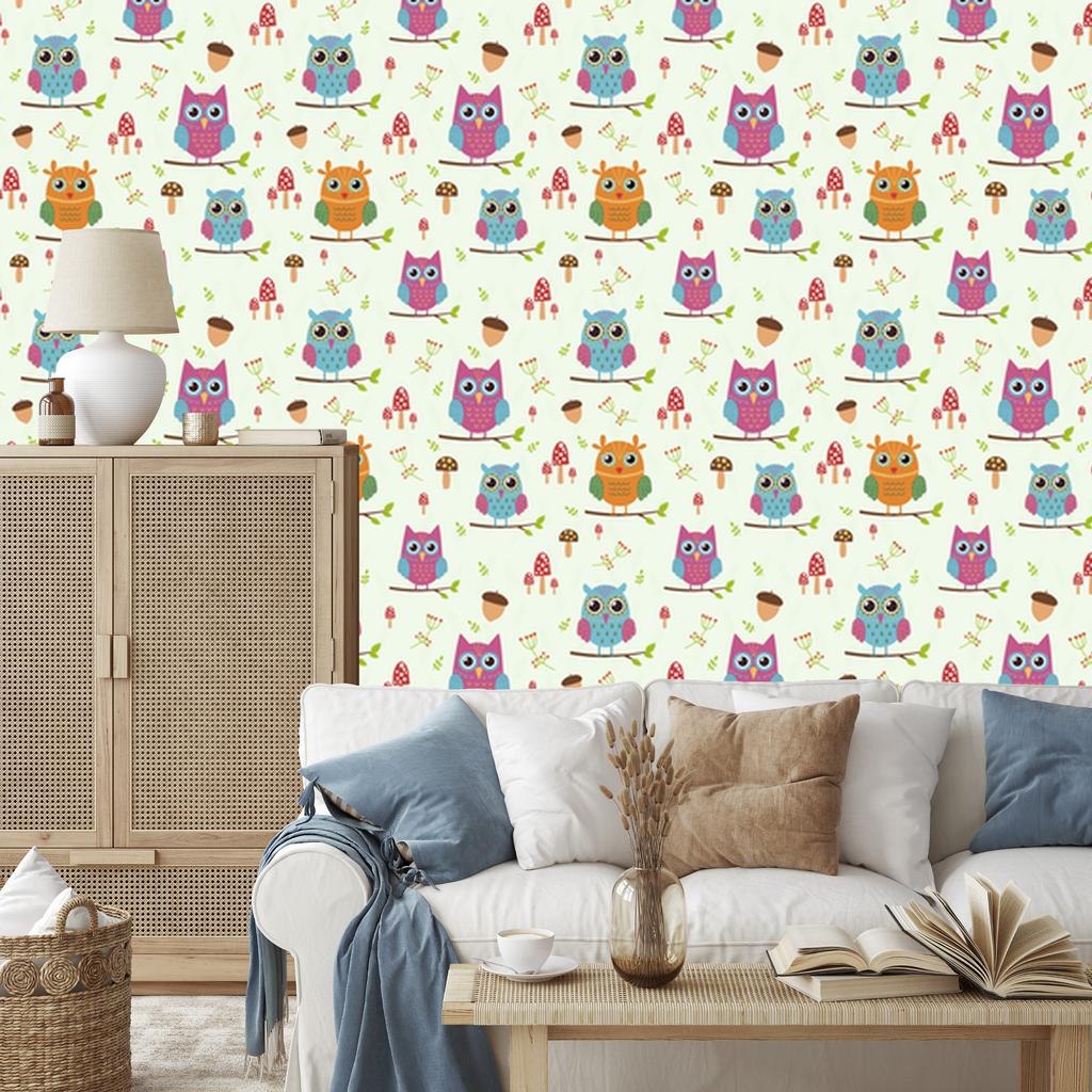 Colorful Owls Wallpaper for Living Room and Bedroom 50x1000