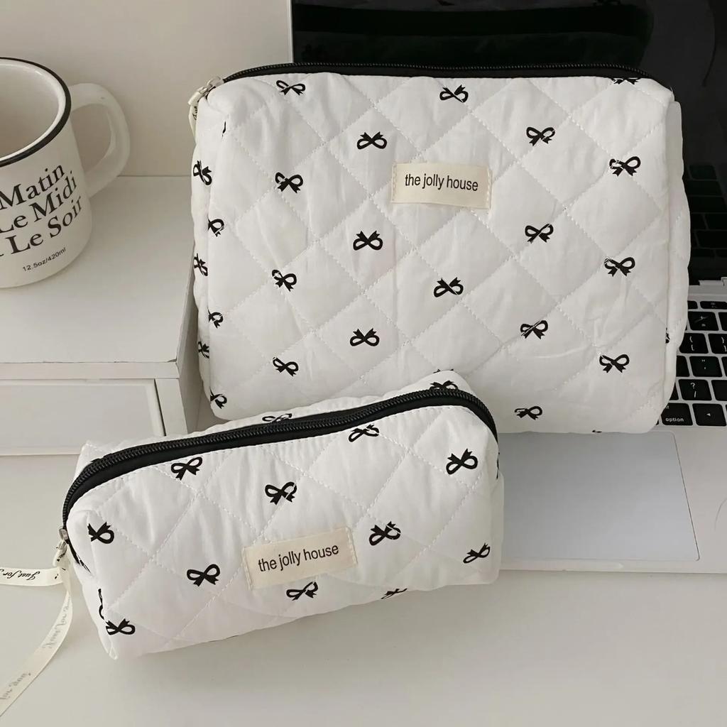 Geantă de machiaj pentru femei, model Cherry, geantă portabilă, drăguță, pentru cosmetice, toaletă, depozitare, geantă de mână din bumbac matlasată cu fermoar