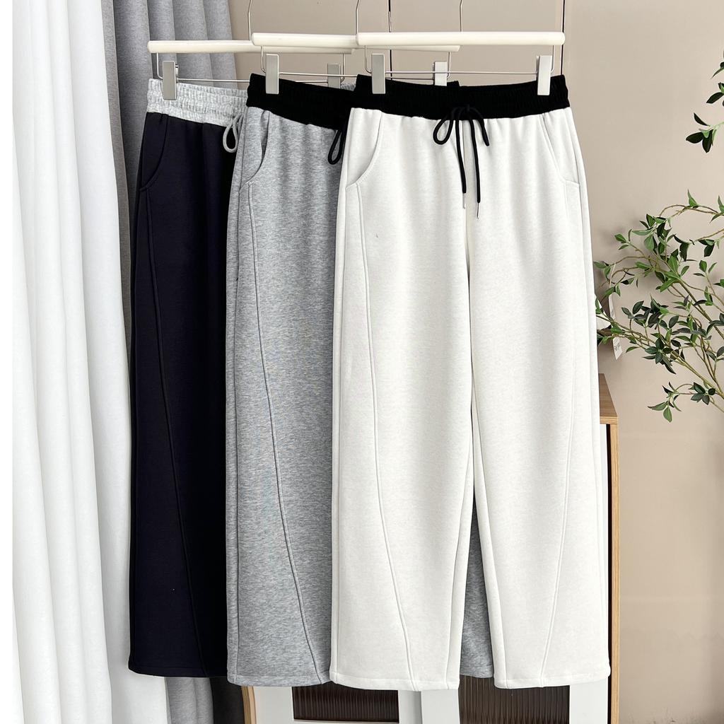 Plus Size Winter Fleece Casual Banana Straight Long Pants For Women