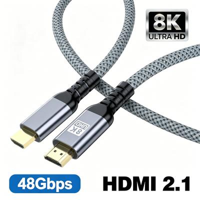8K HDMI 2.1 Cable 48Gbps, 8K60Hz 4K120Hz High Speed Cord for HDTV PC Laptop Projector PS5 Monitor TV Box Nintendo Switch 1m 2m 3m 5m 7m 10m