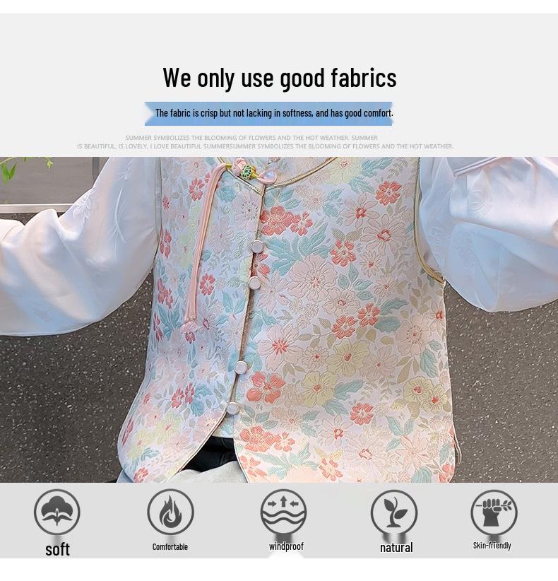 2025 Nowy Hanfu dla Dziewczynek: Modny Słodki Nadruk Chiński Trzyczęściowy Zestaw