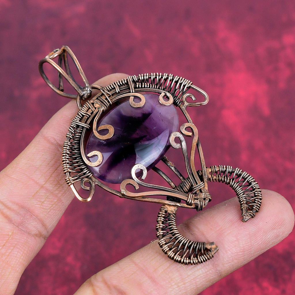 Star Amethyst Pendant Copper Wire Wrapped Gemstone Pendant Handmade Tortoise Pendant Copper Wire Wrap Jewelry Gifts for Wife Dainty Pendant