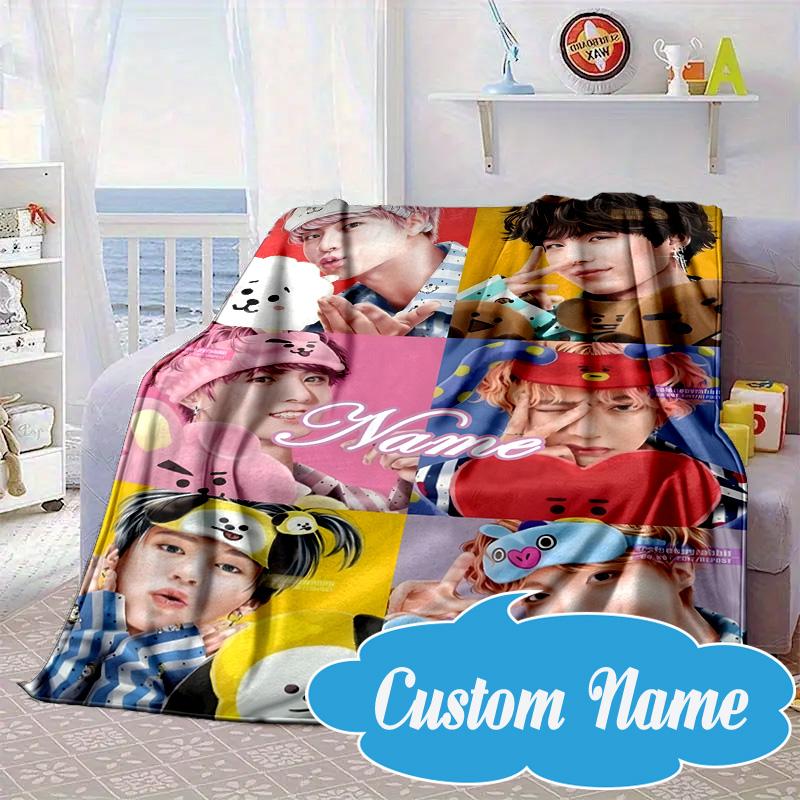 Custom Name K-pop Stars Friends Blanket bed sofa Blanket Flannel Blanket for Camping, Hiking, Picnic Essentials,gift for Fan family