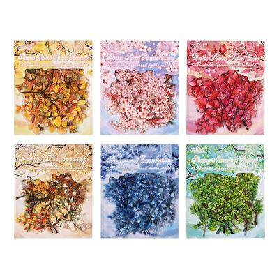 6 Styles of Plant Flower and Leaf PET Stickers Packaging Decoration Clip Art Collage Magazine Planning Decorative Stickers Stationery