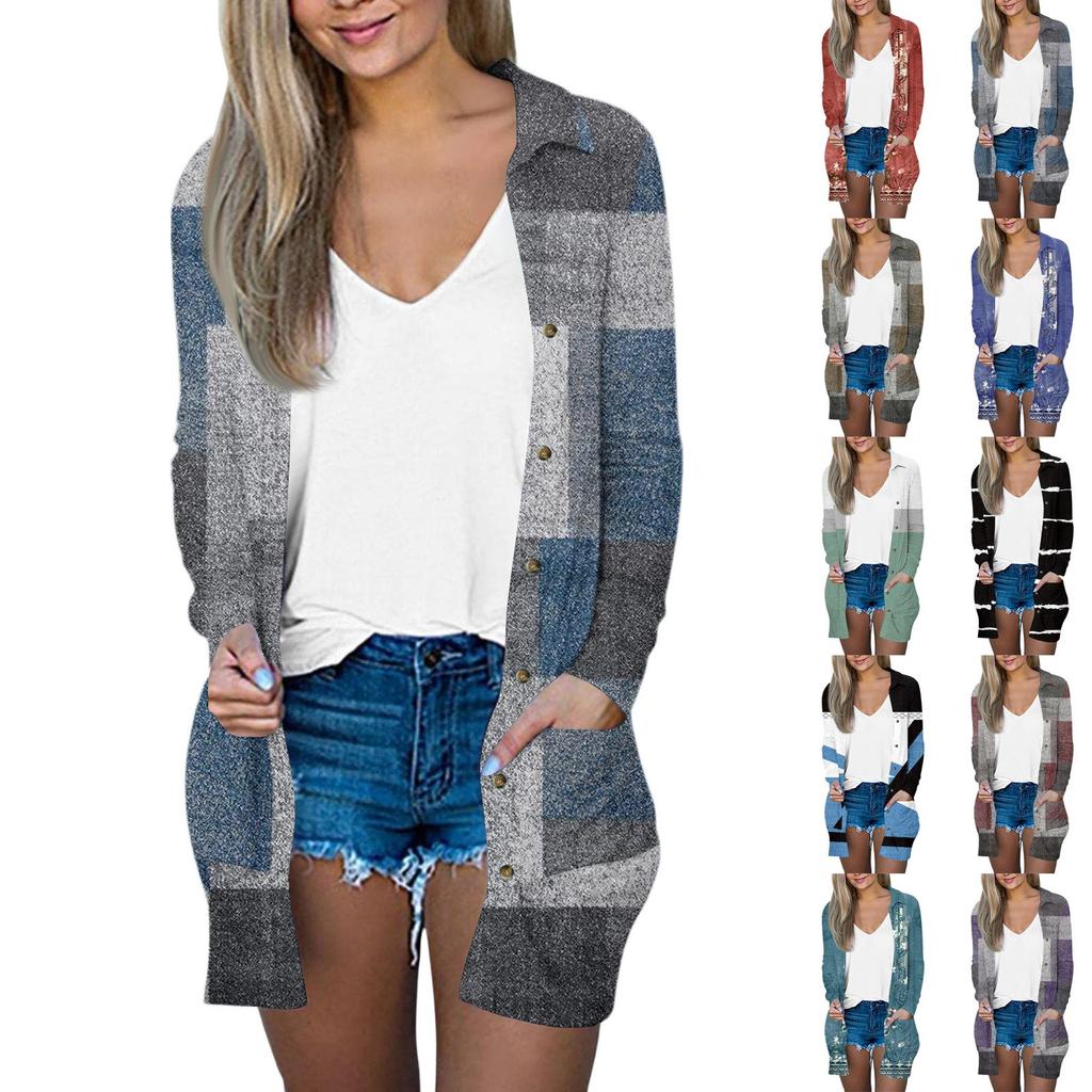 Women's Casual Fashion Floral Print Long Sleeve Mid-Length Cardigan Jacket