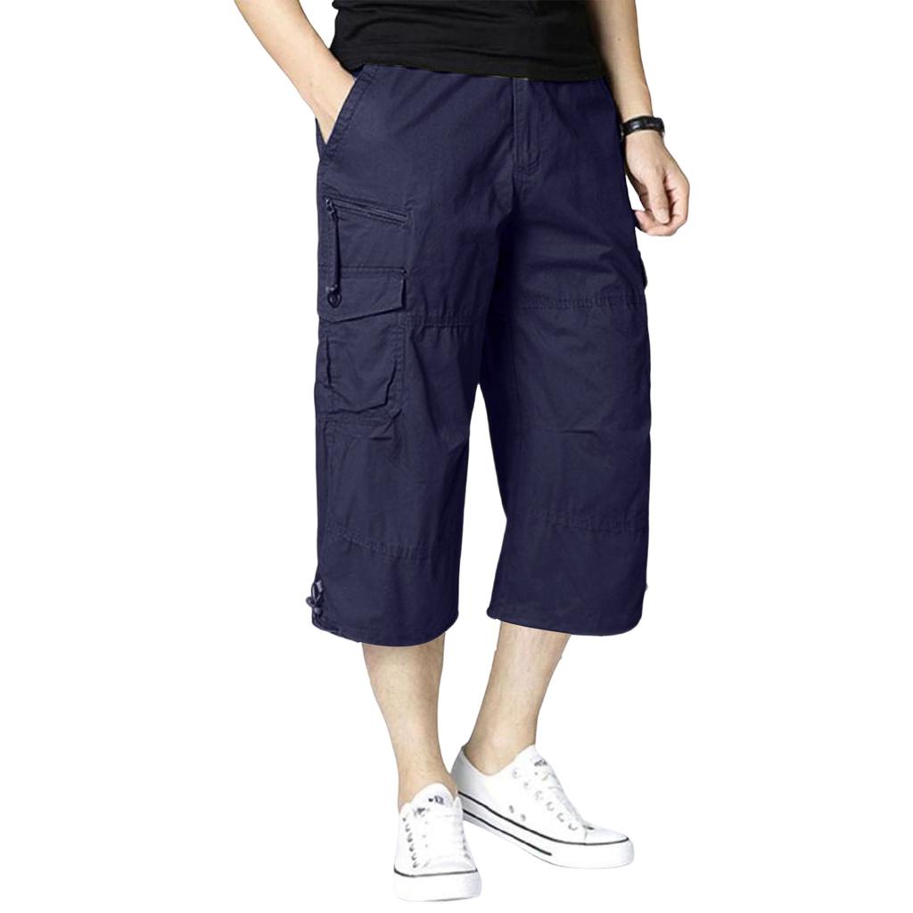 Men's Plus Size Loose Fit Cargo 7/8 Length Pants, Sports Casual Trousers
