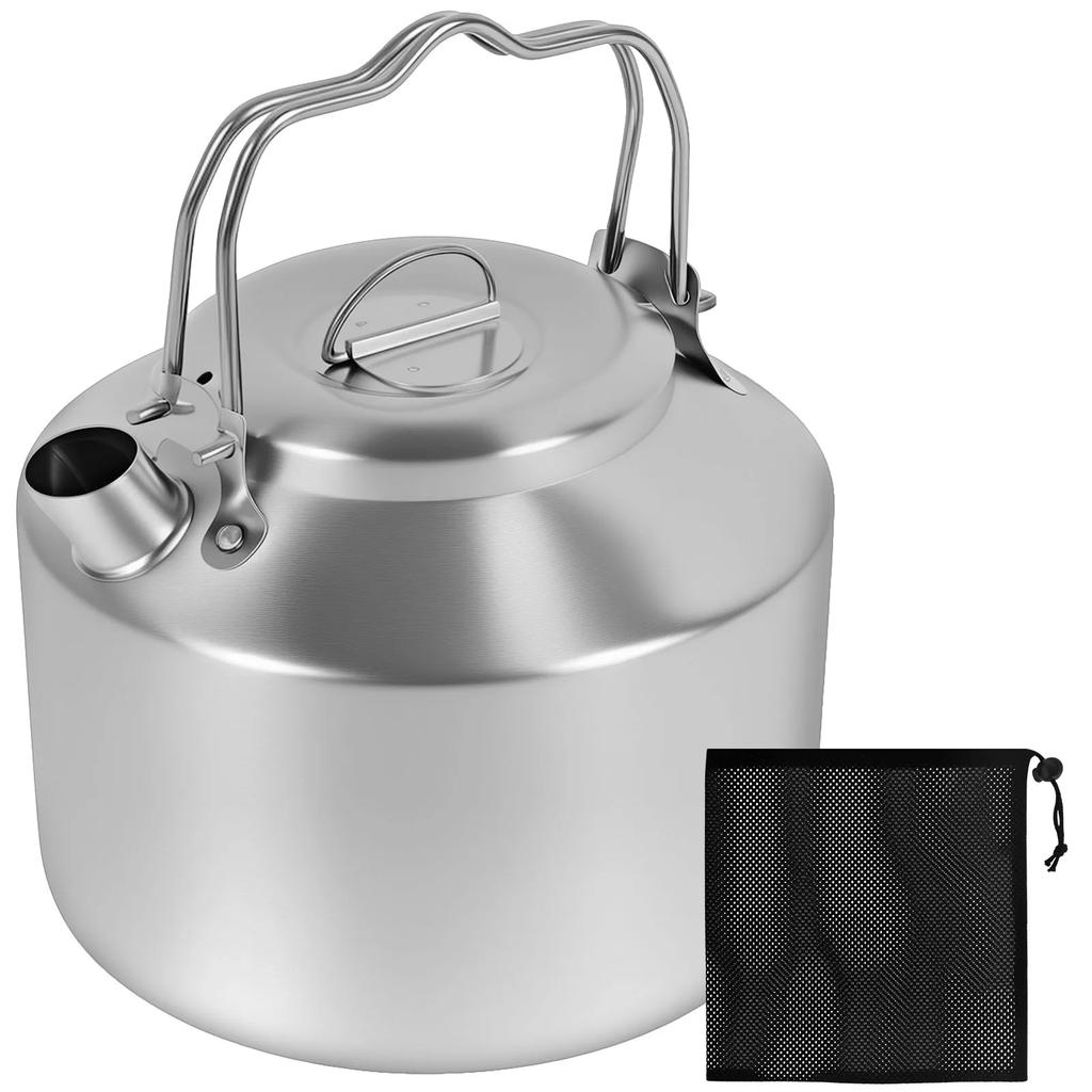 Camping Kettle with Double Handle Stainless Steel Short Nozzle Design Portable Camp Tea Coffee Pot for Travel Outdoor Activity