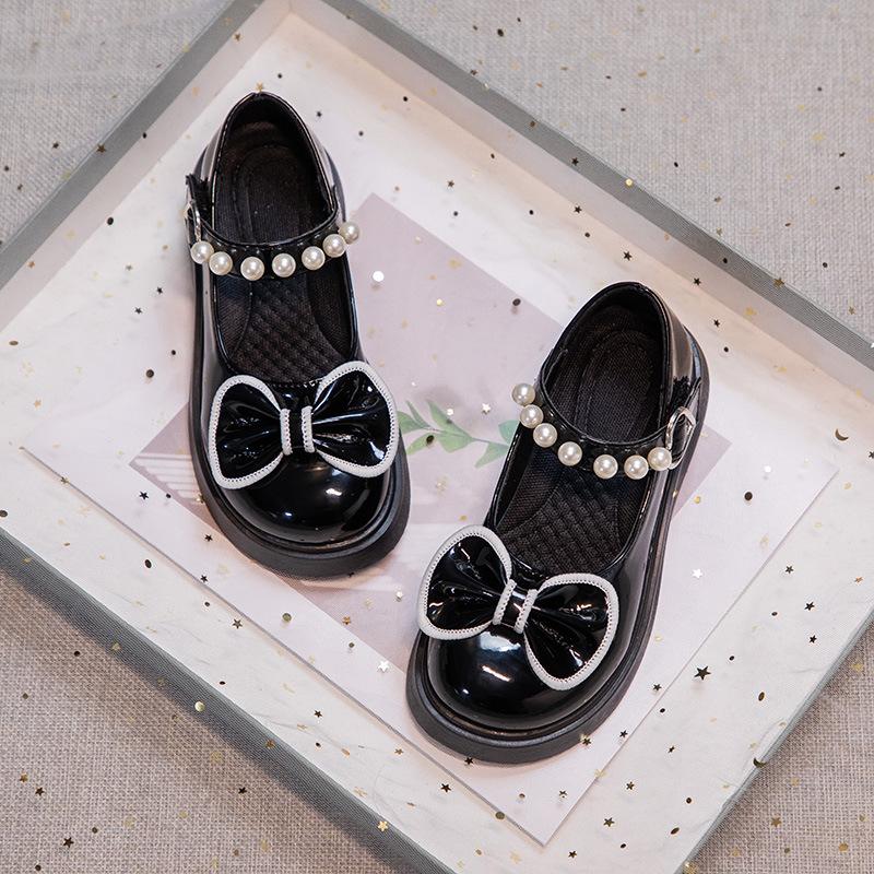 Spring and Summer Girls Small Leather Shoes Black Leather Shoes Bow British Style Princess Mary Jane Performance Shoes New Super Soft