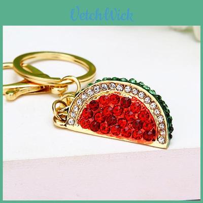 Encantador Llavero de Metal con Forma de Sandía y Brillantes Pedrería Para Bolsos