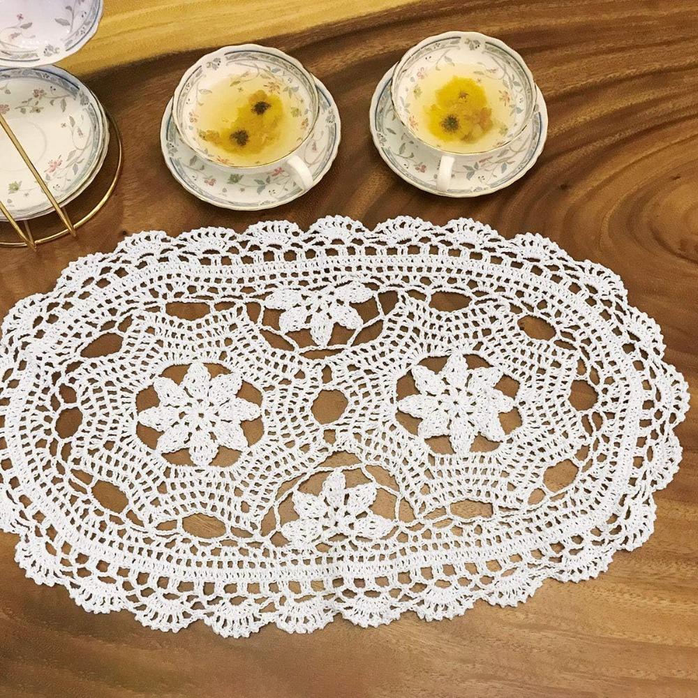 35/40CM Crochet Doilies Oval Cotton Doilies New Lace Placemats 30x50cm White