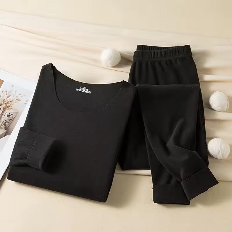 

Women s Seamless Thermal Underwear 1 Set Winter Warm Clothing Comfortable Underwear Ladies Sexy Solid Lingerie Long Warm Set S чёрный