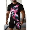 Summer Men's Skull Printed Loose T-Shirt And Shorts Set Simple Fashion Sportswear Casual Two Piece Outfit For Outdoor Activities