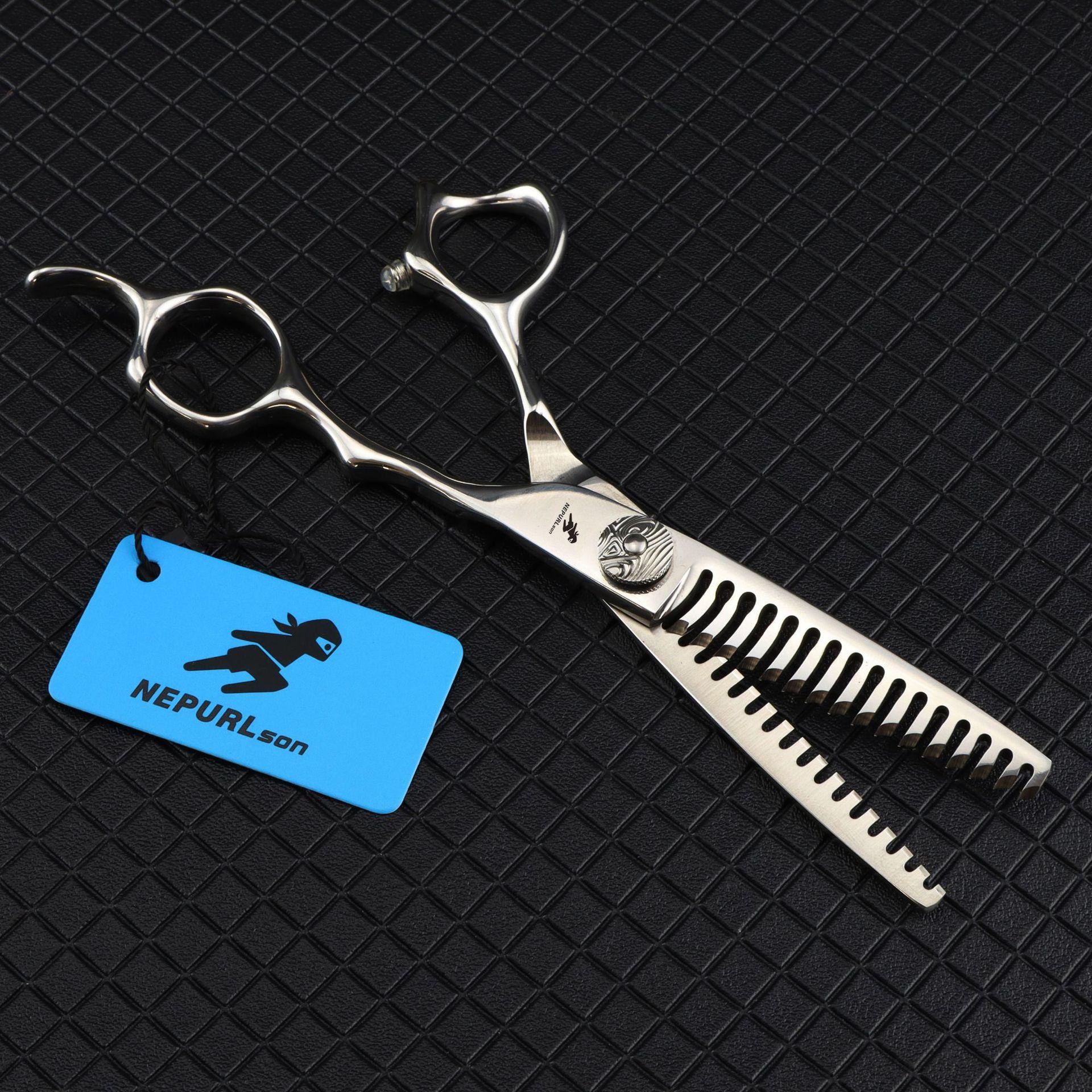 6.0 inch Nimpson double tooth hair scissors, double tooth hair removal volume 15% for hair salons Double-sided fishbone teeth