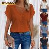 Blusas y camisas informales de manga corta con cuello en O y estampado de Color sólido a la moda para mujer