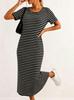 Spring and summer new split design women's fashion striped dress