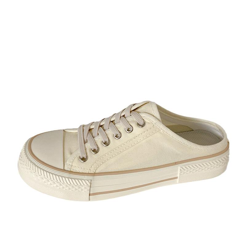 

HY-1261 резинка без пятки ленивые однопедальные полутарелочные парусиновые туфли женские летние тонкие полутарелочные парусиновые туфли 35 грязно-белый