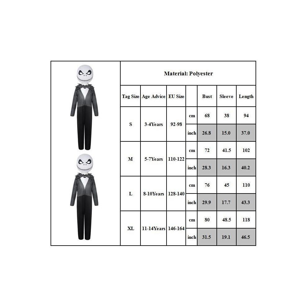 (11-14 Years) Jack Skellington Costume The Nightmare Before Christmas Kid Halloween Cosplay Outfit with Mask
