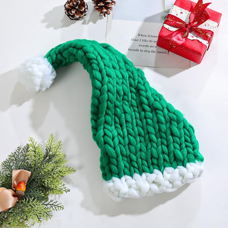 Coarse Yarn Christmas Hat Decoration Autumn and Winter Knitted Hat Christmas Atmosphere Photography Hat Cute Warm Supplies New