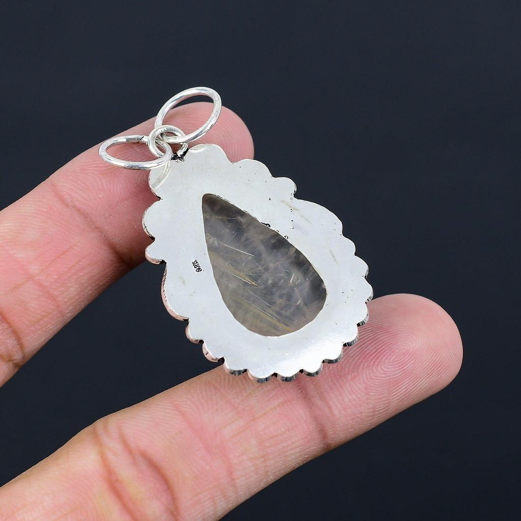 Päron Gyllene Rutil Ädelsten 925 Sterling Silver Trendig Jubileum Hustru Hänge