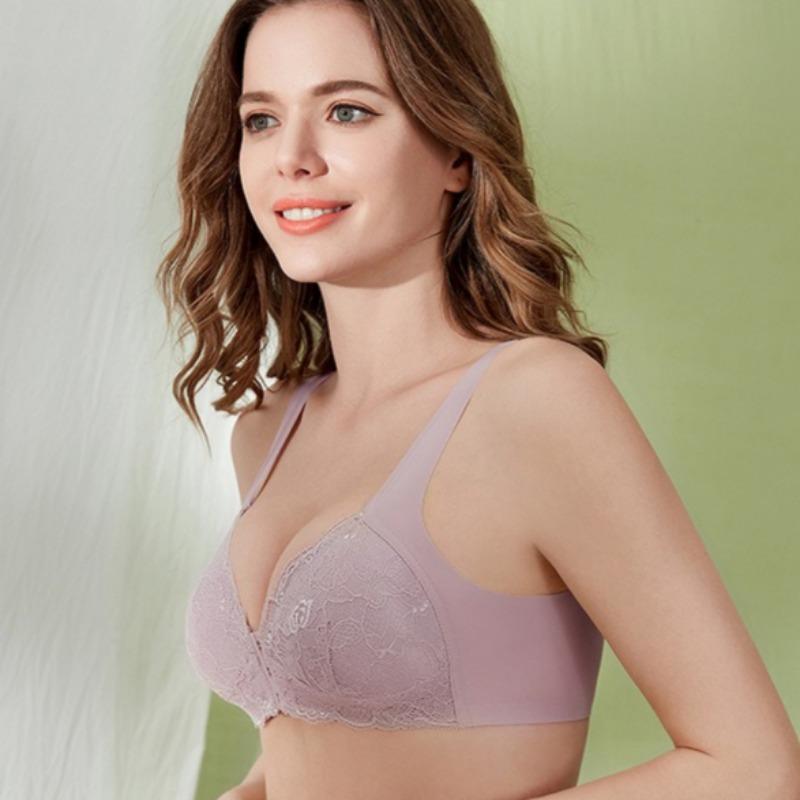 Sexy Thin Lace Large Size Front Buckle Bra Without Steel Ring Seamless Adjustable Women's Underwear