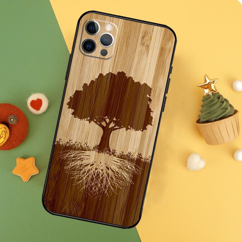 Tree Flower Bamboo Wood Phone Case For iPhone 17 16 14 13 12 11 15 Pro Max 12 13 Mini 16E 17 Air Shockproof Cover