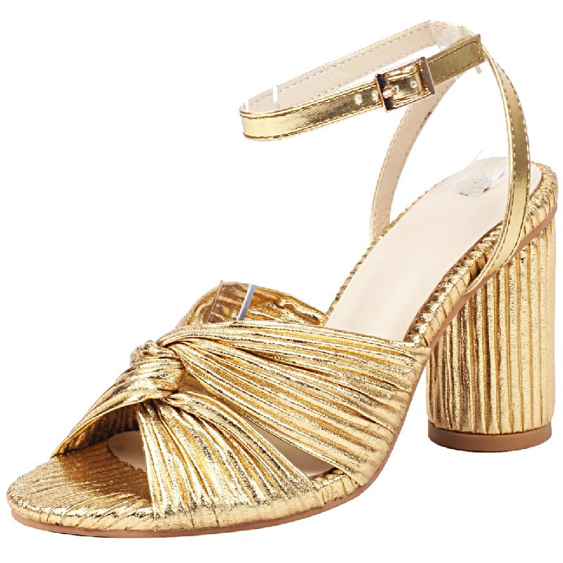 Straps Women's Sandals Summer Shoes 2024 Luxury Peep Toe Flip Flops Round High Heels Gold Pink Party Dance Wedding Shoes Ladies