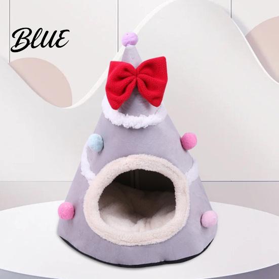 Soft Cat Cave for Winter Christmas Tree Bed, Plush Bed with Removable Cushion, Non-slip Cozy Pet Bottom, House Indoor Cats Kittens Holiday Decoration