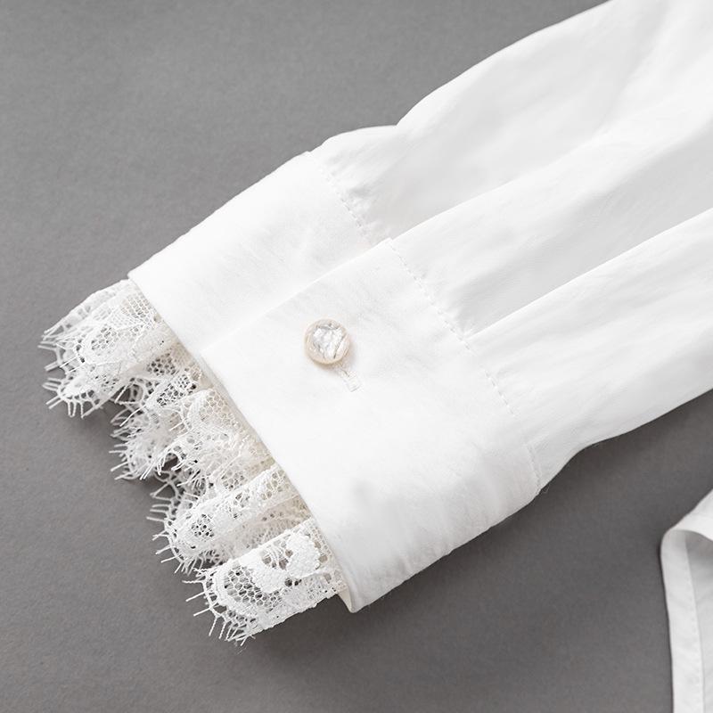 Elegant Lace Peter Pan Collar Long Sleeve Cotton Shirt - Women's Fashion 