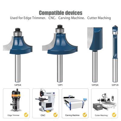 1/4 Handle Seven-Piece Combination Woodworking Milling Cutter Set, Rounded Corner Knife Straight Knife Trimming Machine Engraving Machine Cutter Head