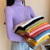 Casual Solid Basic Knitted Blouse Women Elegant Turtleneck Long Sleeve Tunic Auturm Bottoming Pullover Tops  new