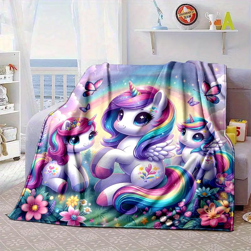 Rainbow Unicorns Garden Blanket Flannel Blanket for bed, sofa, Camping, Hiking, Picnic Essentials, gift for family Fan gifts