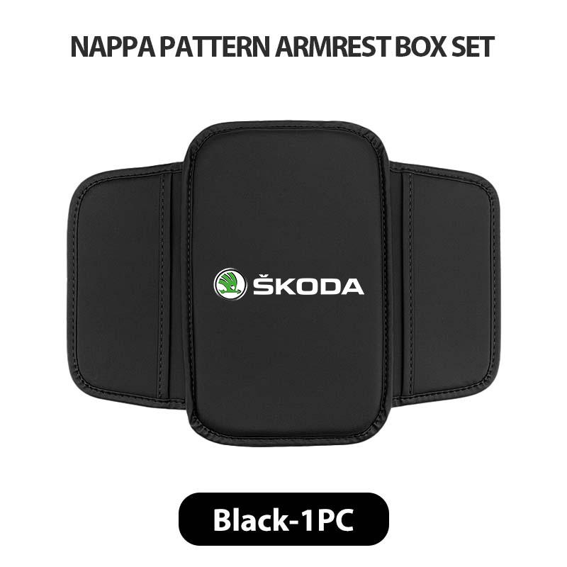 NAWR1 Leather Car Armrest Box Pad Central Arm Rest Storage Pocket Protective Cover For Skoda Kamiq Karoq Octavia 2 3 Rapid Scala Kami