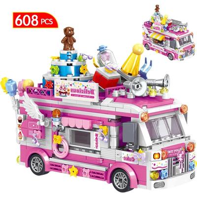 City Friends Ice Cream Truck Street View Dining Car Mini Building Blocks Food Snacks Shop Model Bricks Toys For Children Girls