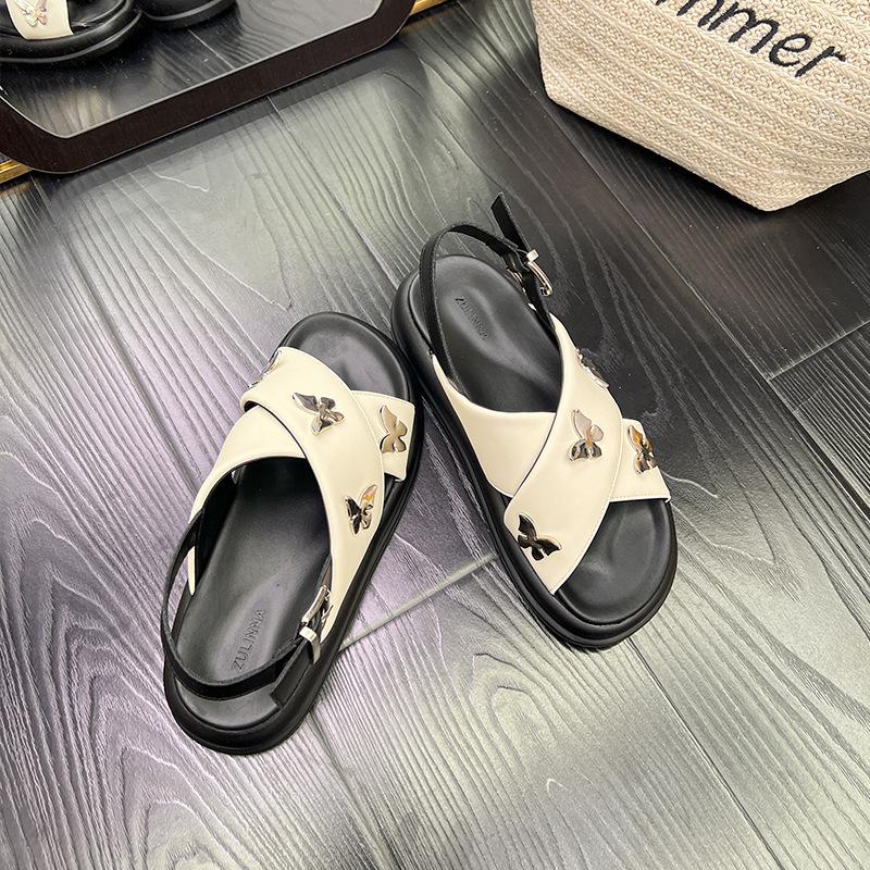 Butterfly buckle cross belt platform sandals women's new summer casual versatile flat beach Roman shoes
